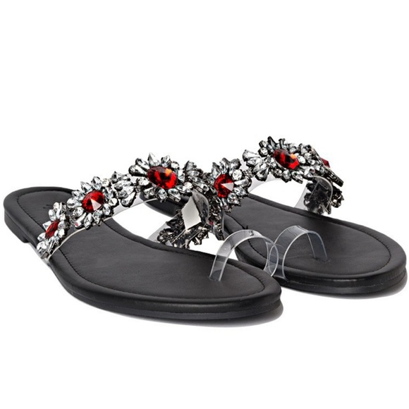 𝙍𝙚𝙨𝙩𝙤𝙘𝙠𝙚𝙙🖤Crystal Embellished Sandal-Blk - Picture 6 of 8